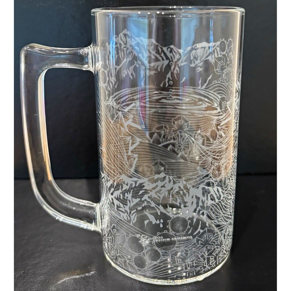 Japanese Suntory Whisky Toki Beer Glass Mug Etched Mountain Landscape Design